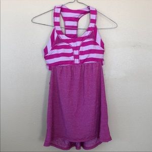 LuluLemon Pink/Purple Striped Tank Built in Bra 4 EUC